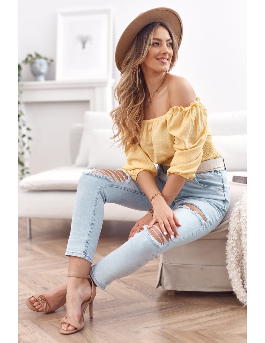 Yellow short blouse with ruffles at the bottom MP29390 - Online store - Boutique